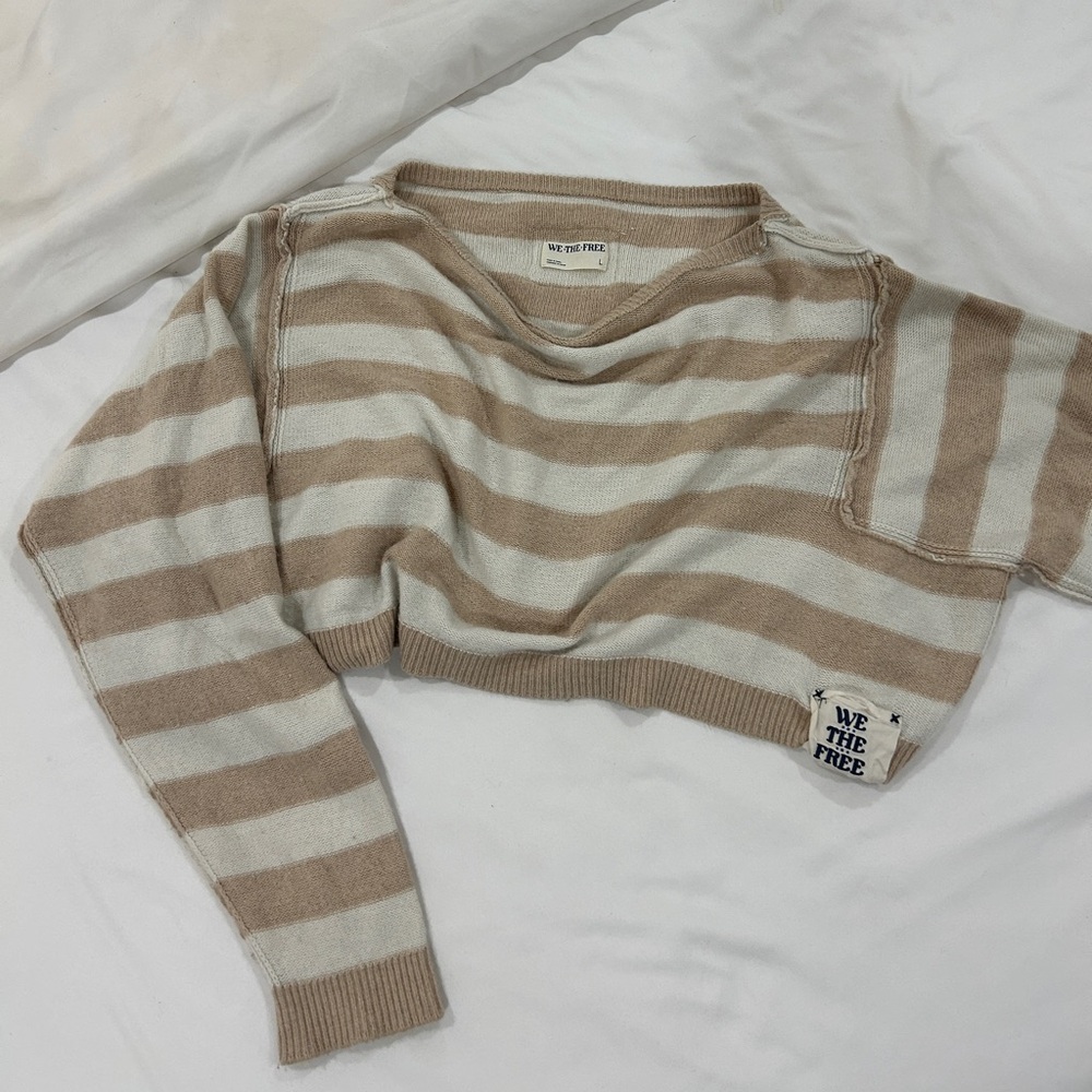 We The Free Striped Tan and Cream Sweater